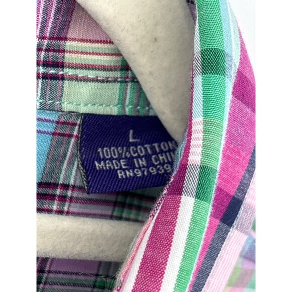 Alan Flusser Mens Plaid Button Down Long Cotton Sleeve Shirt Pink Green Large - Picture 4 of 5